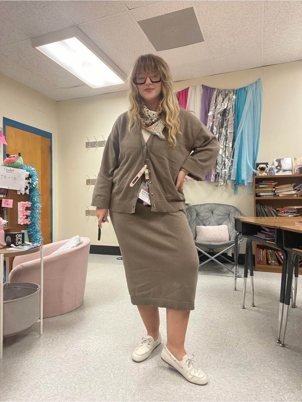 Free People Cozy Taupe Knit Cardigan & Skirt Set: Gwenna Sweater Set